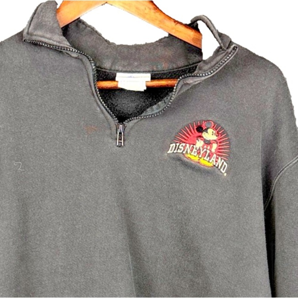 Disneyland Resort Mickey Mouse Quarter Zip Sweatshirt Embroidered Black Mens L